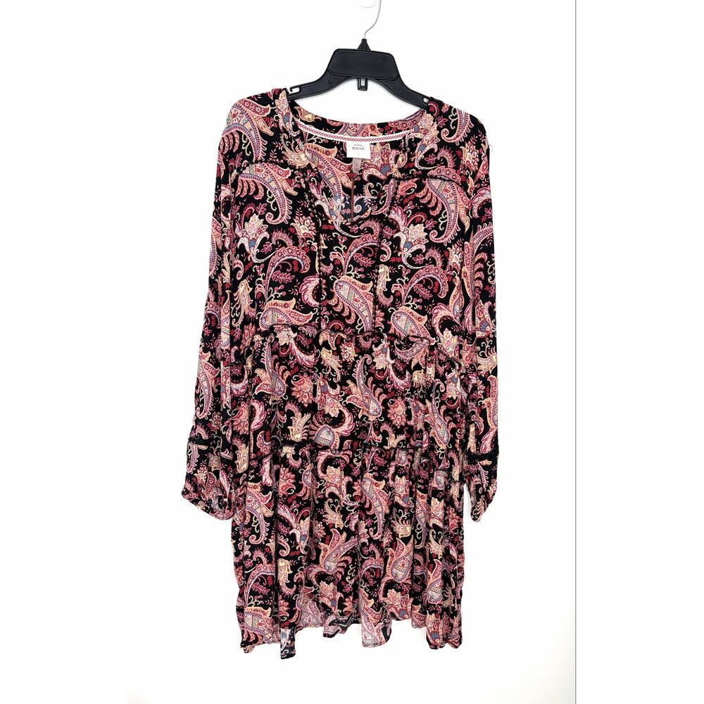 Knox Rose Paisley Tiered Swing Dress Sz L Ruffle Crochet Detail Boho Peasant NWT